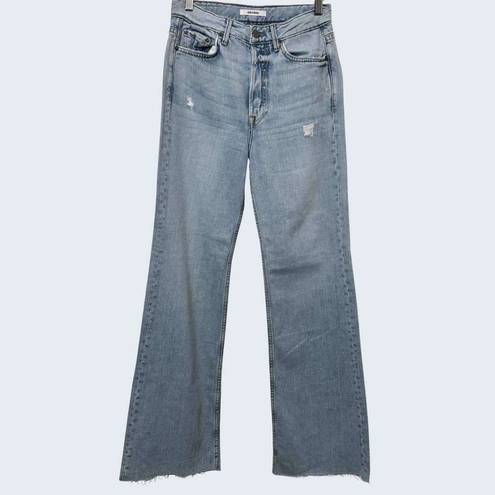 Grlfrnd Carla Jeans Womens 26 Blue Light Wash Wide Leg Button Fly USA Distressed